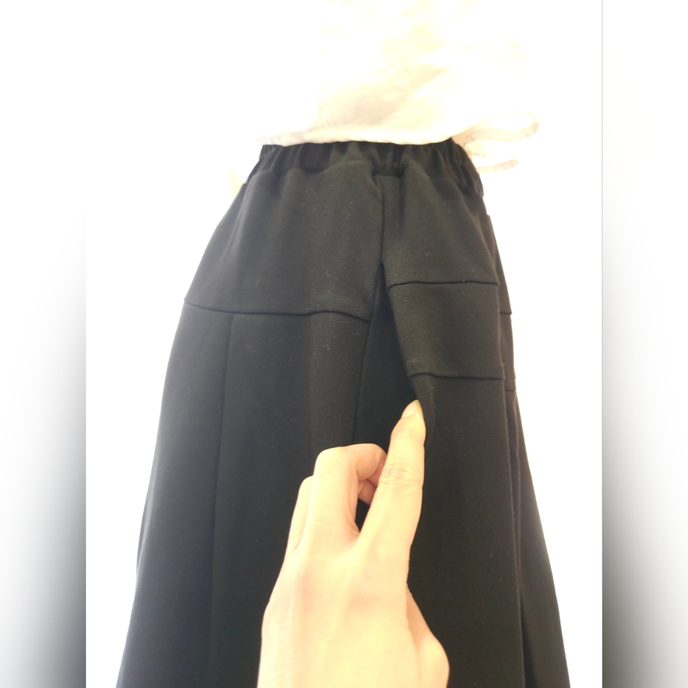 Elegant Black Elastic Waist Asymmetrical Double Layer Ruffled Hem Midi Skirt - Picture 8 of 16